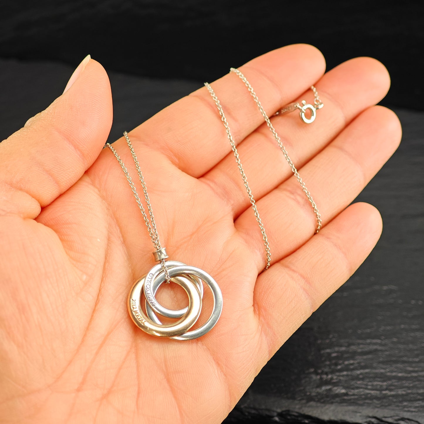 Vintage Tiffany Gold Tone Infinity Rings, Sterling Silver Necklace N2711