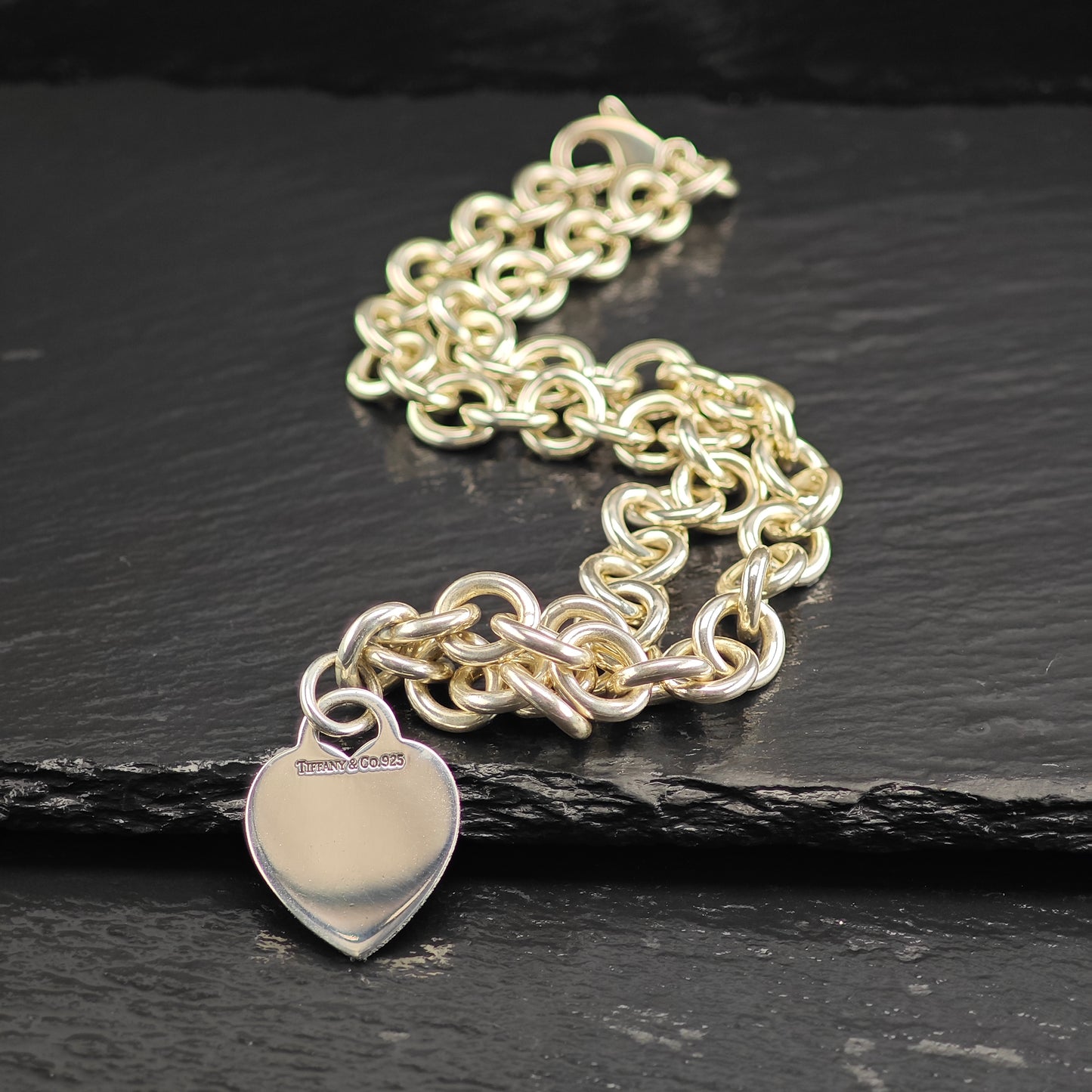 Vintage Tiffany Hearts, Sterling Silver Curb Chain Necklace N2714