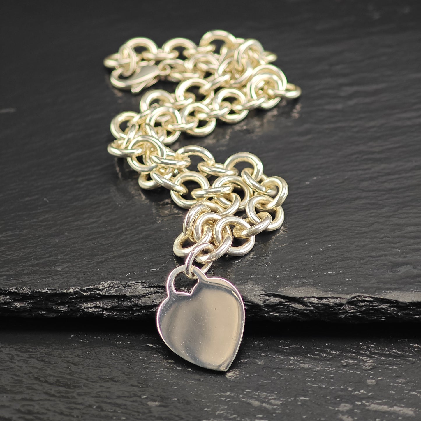 Vintage Tiffany Hearts, Sterling Silver Curb Chain Necklace N2714