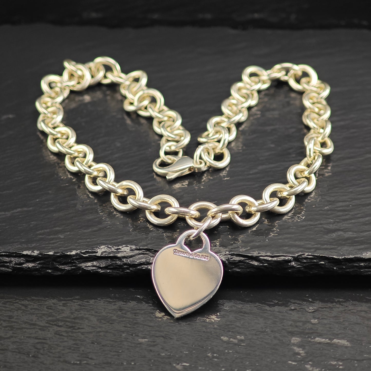 Vintage Tiffany Hearts, Sterling Silver Curb Chain Necklace N2714