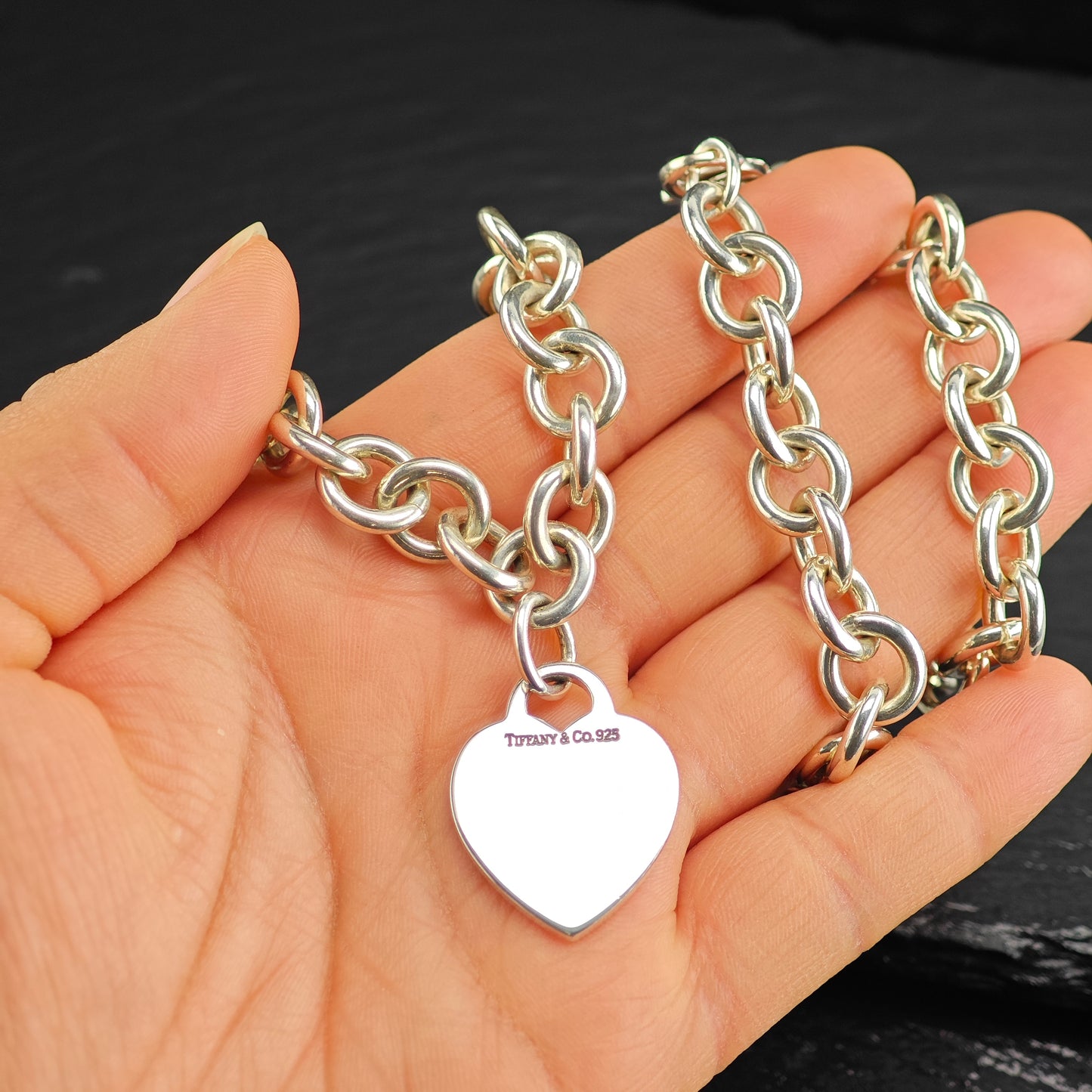 Vintage Tiffany Hearts, Sterling Silver Curb Chain Necklace N2714