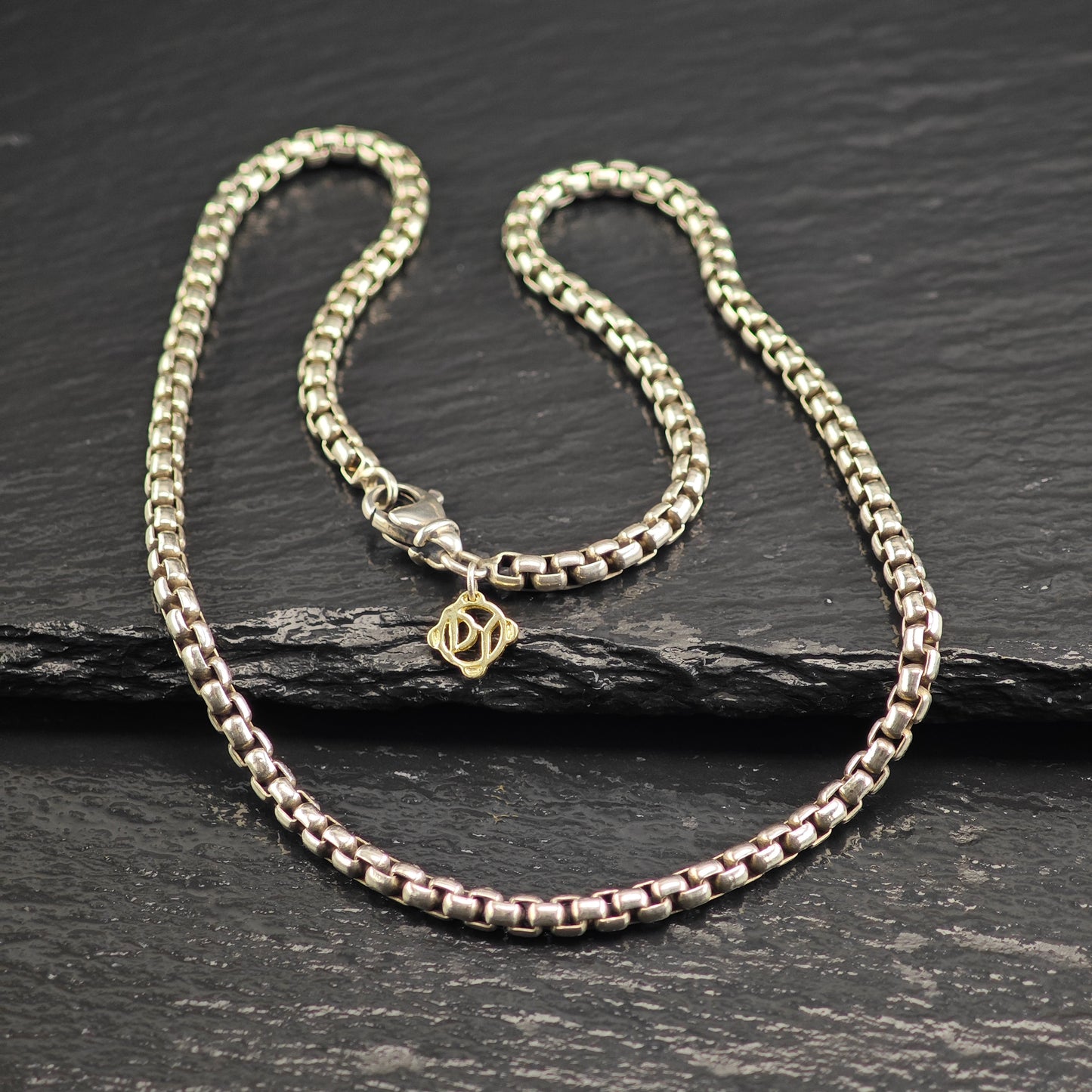Vintage David Yurman 14k Gold Accent, Sterling Silver 3.5mm Box Chain Necklace N2715