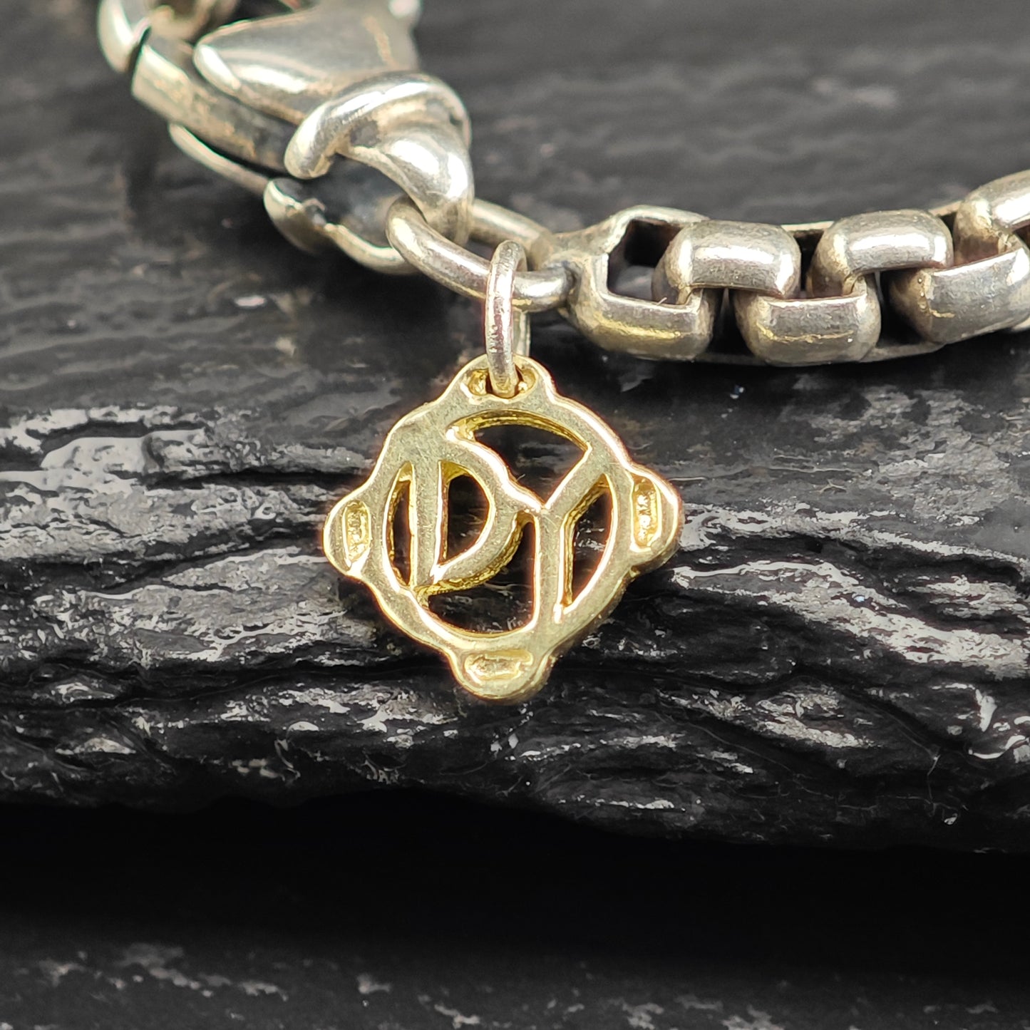 Vintage David Yurman 14k Gold Accent, Sterling Silver 3.5mm Box Chain Necklace N2715