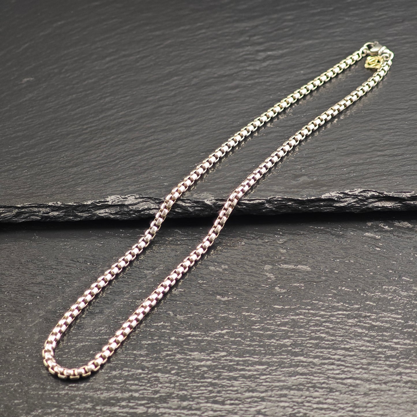 Vintage David Yurman 14k Gold Accent, Sterling Silver 3.5mm Box Chain Necklace N2715