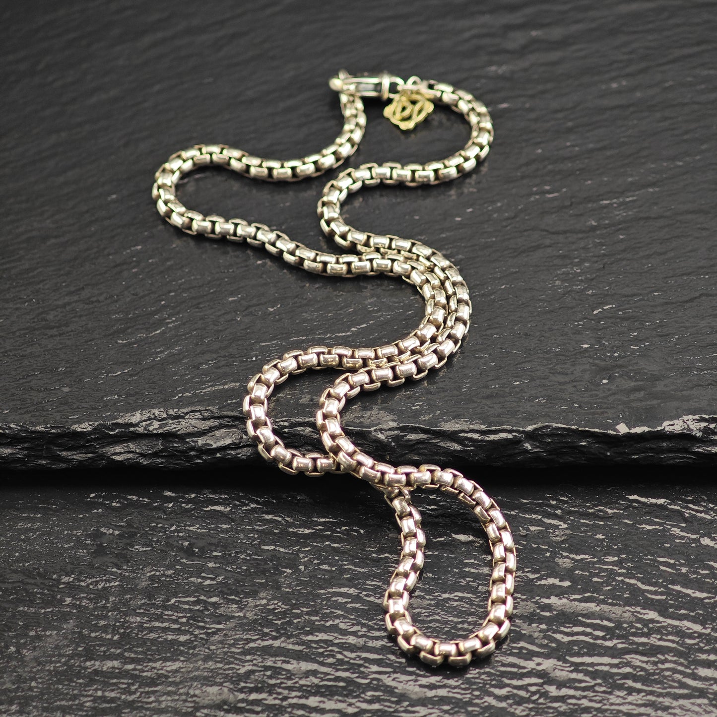 Vintage David Yurman 14k Gold Accent, Sterling Silver 3.5mm Box Chain Necklace N2715