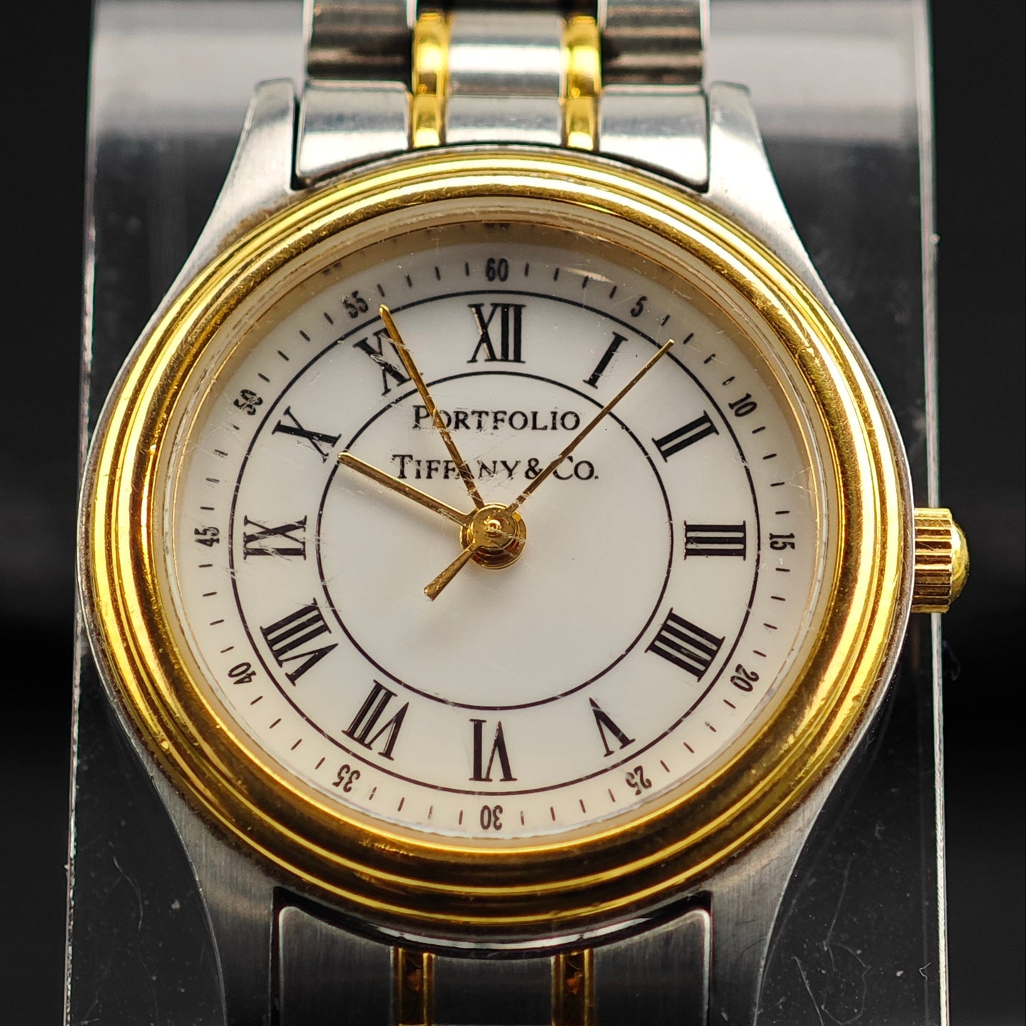 24mm Portfolio Tiffany Two Tone Stainless Steel Watch Sz 6 1/4" BR3105Dor
