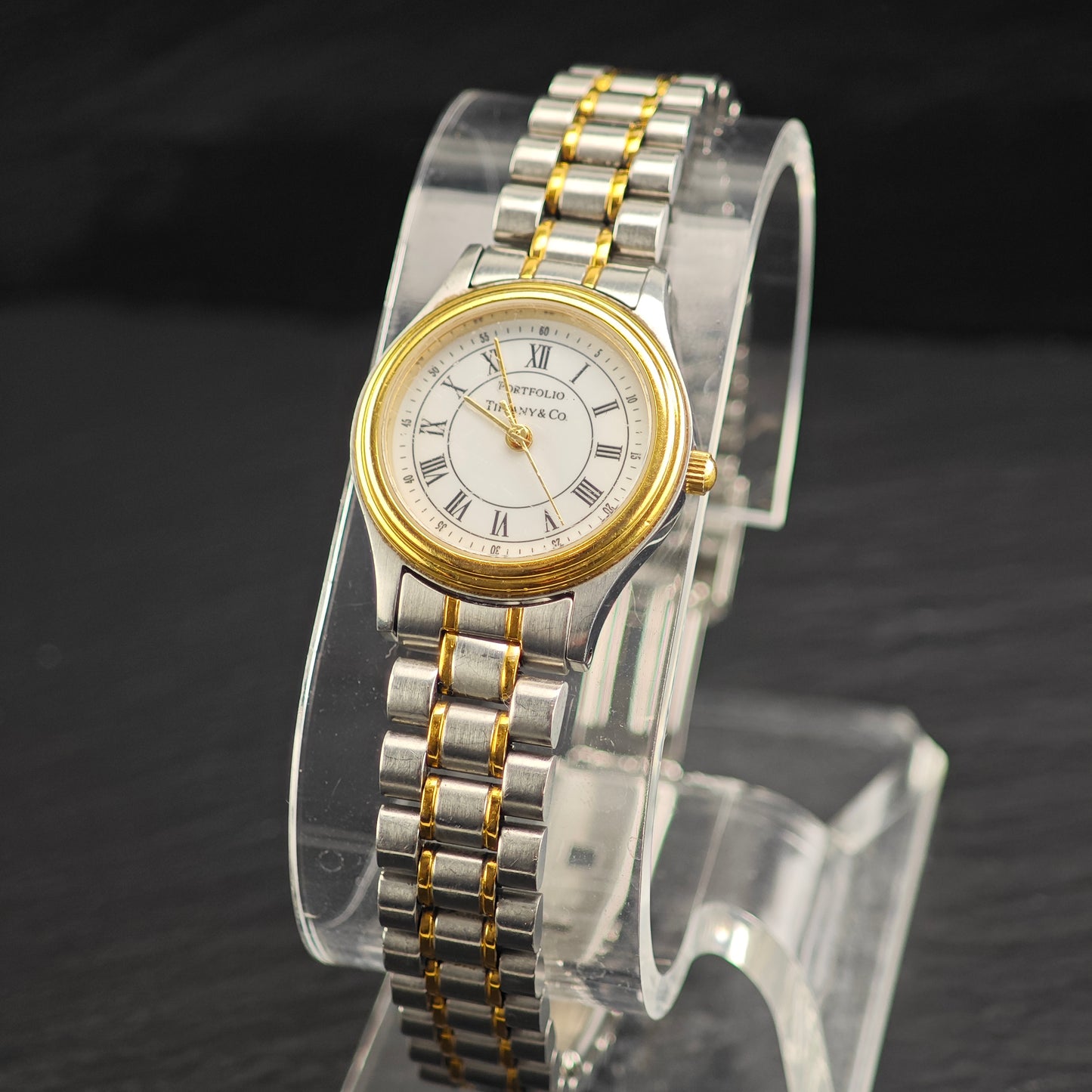 24mm Portfolio Tiffany Two Tone Stainless Steel Watch Sz 6 1/4" BR3105Dor