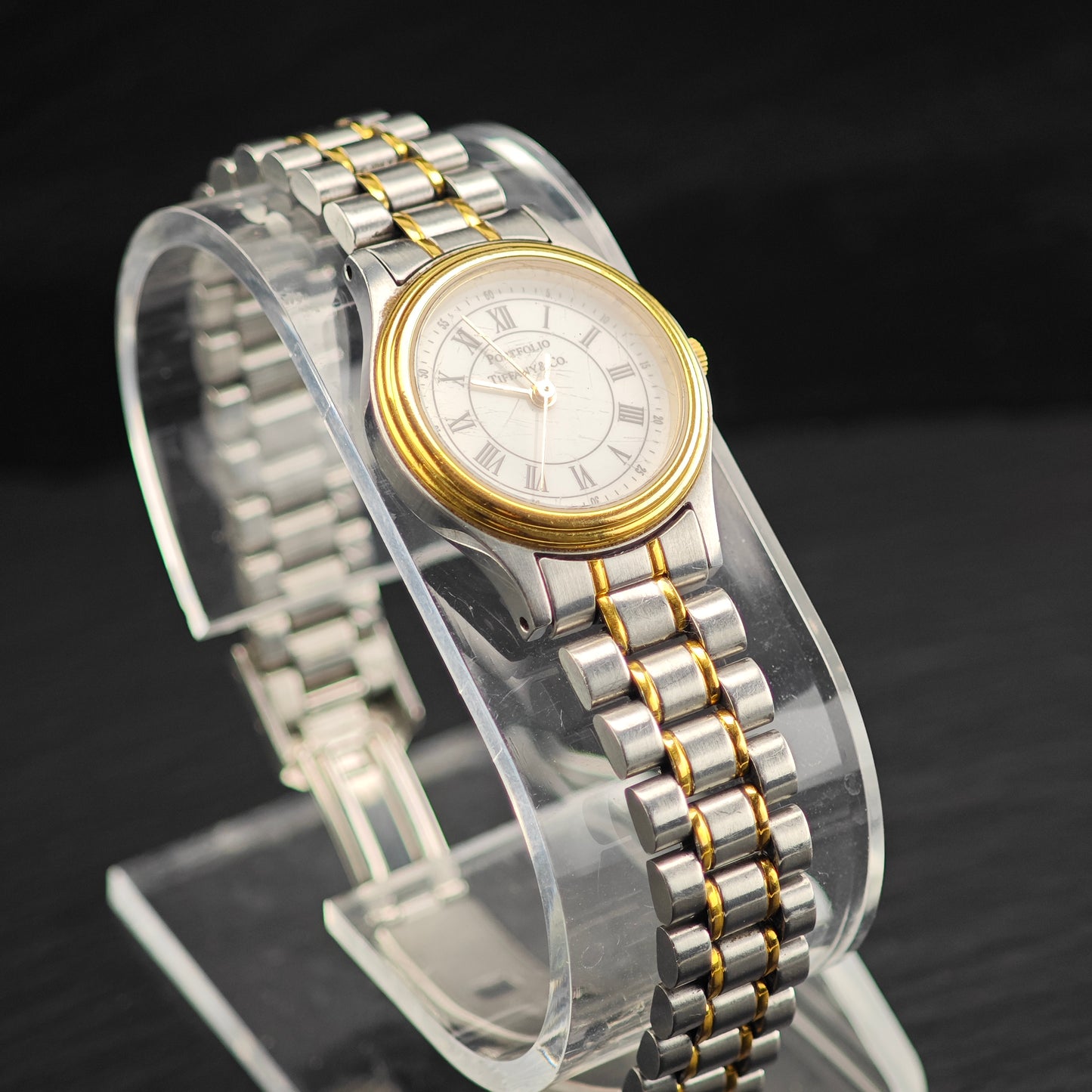 24mm Portfolio Tiffany Two Tone Stainless Steel Watch Sz 6 1/4" BR3105Dor