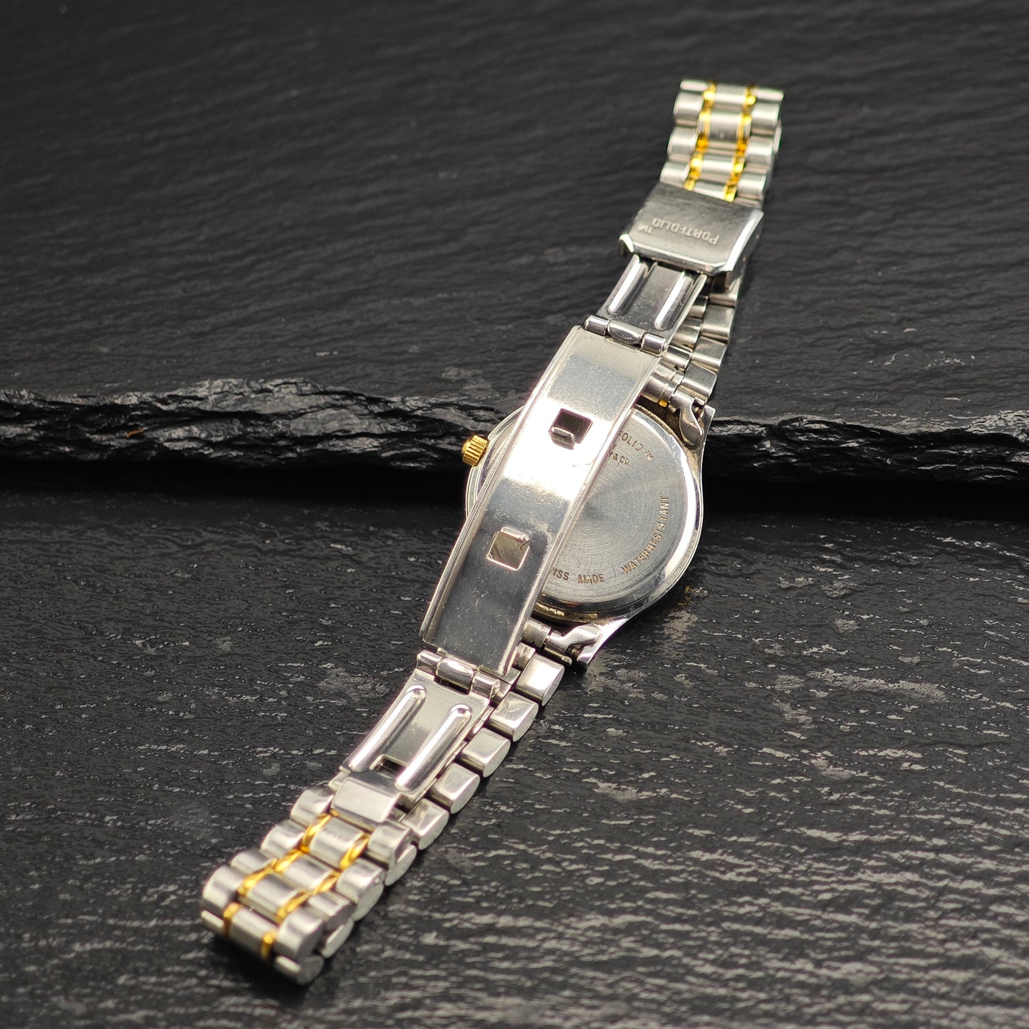 24mm Portfolio Tiffany Two Tone Stainless Steel Watch Sz 6 1/4" BR3105Dor