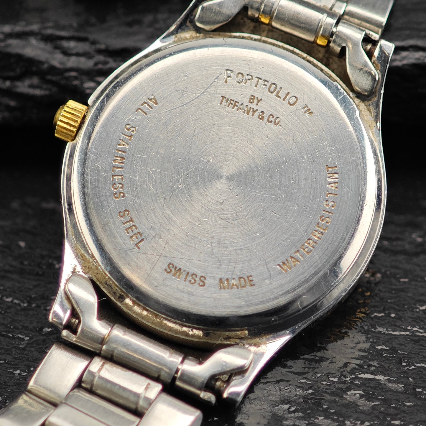 24mm Portfolio Tiffany Two Tone Stainless Steel Watch Sz 6 1/4" BR3105Dor