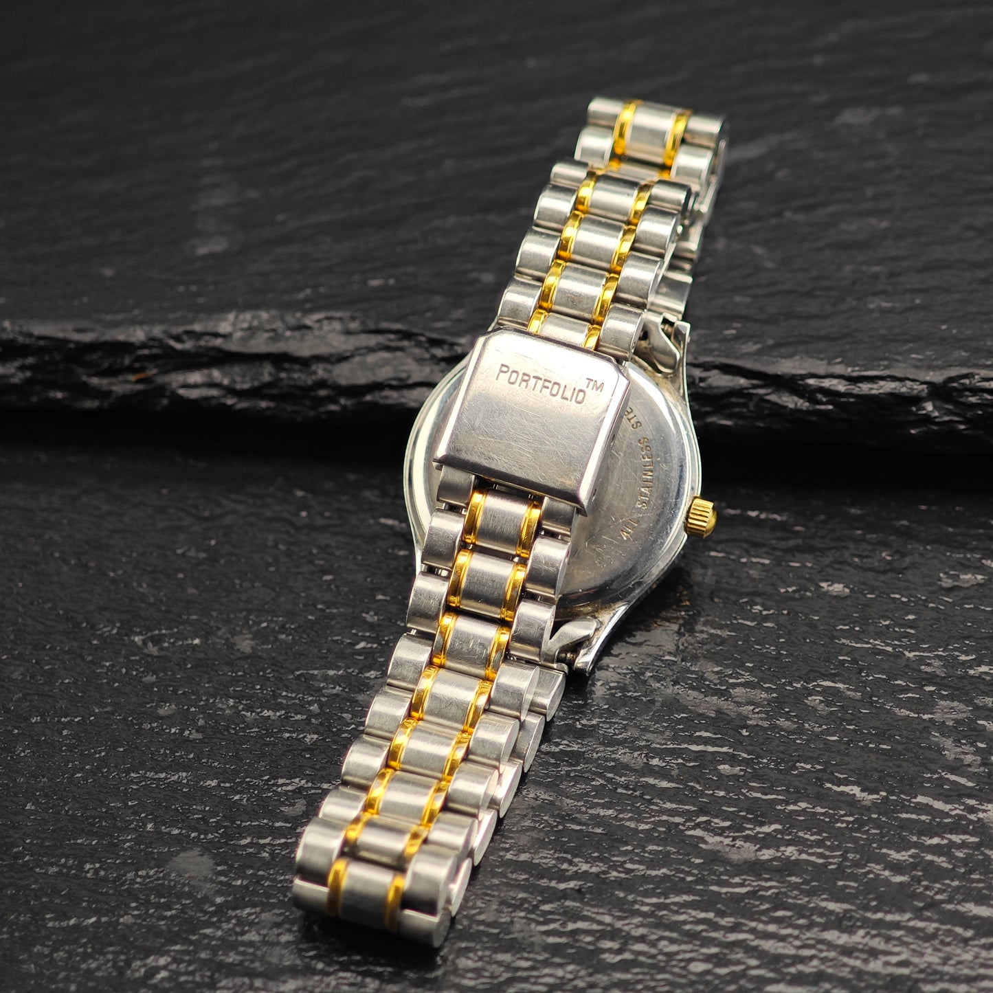 24mm Portfolio Tiffany Two Tone Stainless Steel Watch Sz 6 1/4" BR3105Dor