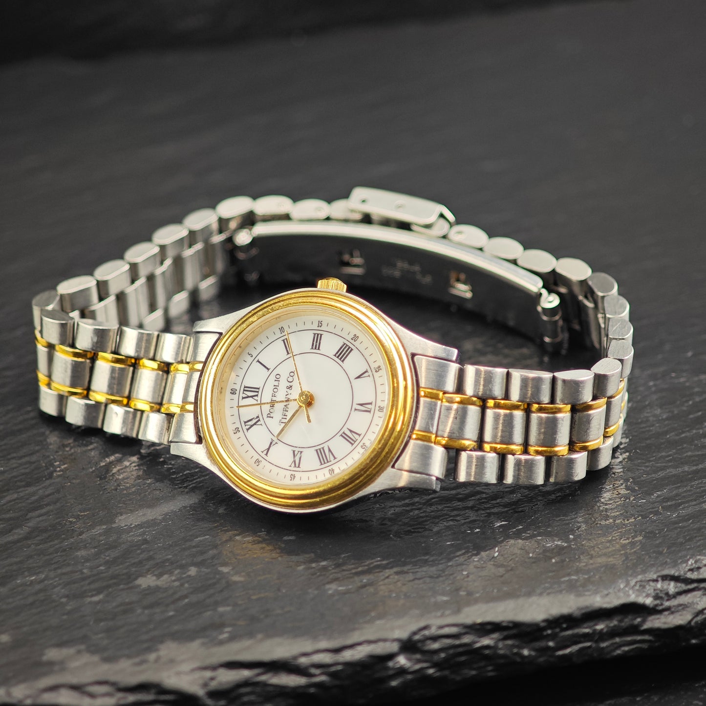 24mm Portfolio Tiffany Two Tone Stainless Steel Watch Sz 6 1/4" BR3105Dor