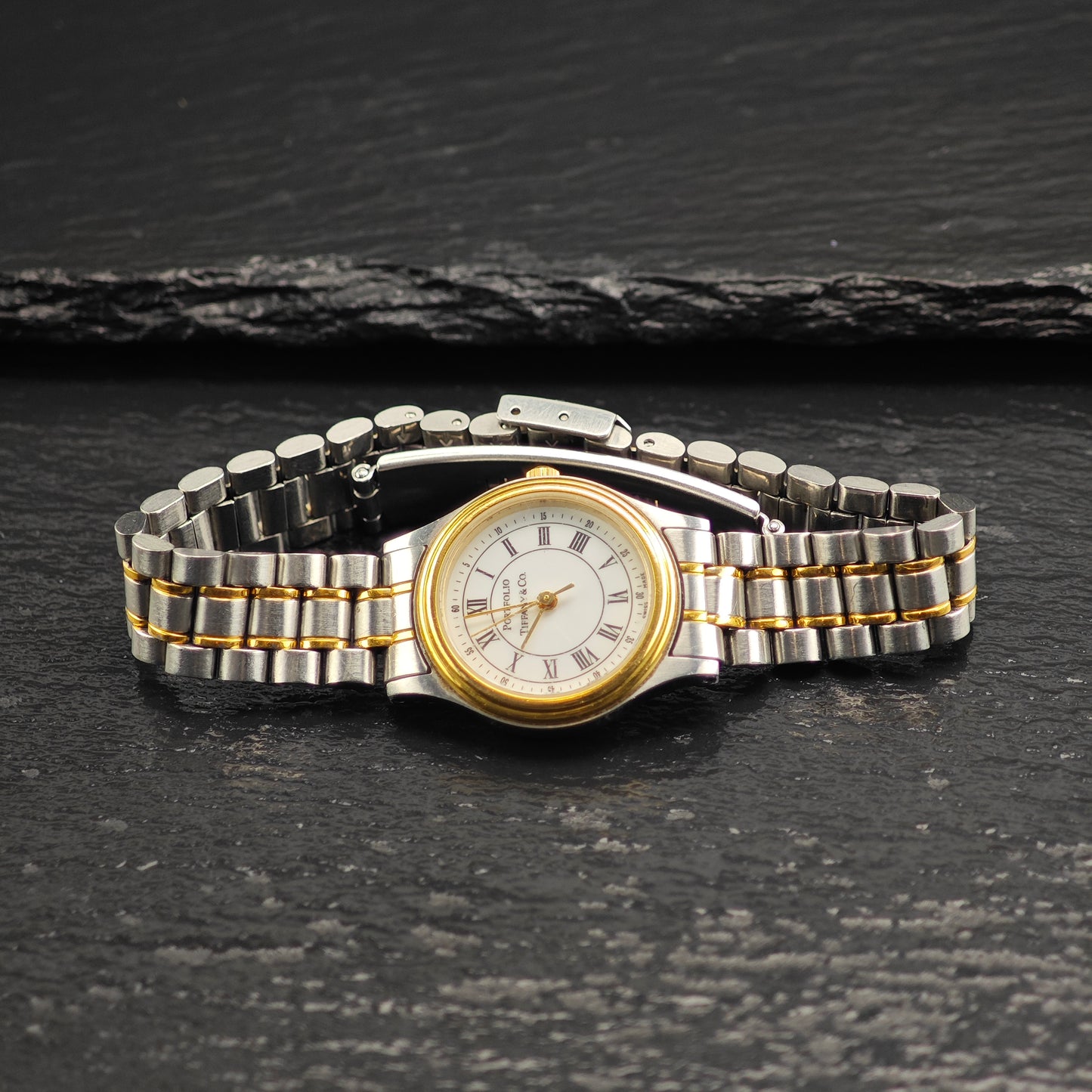 24mm Portfolio Tiffany Two Tone Stainless Steel Watch Sz 6 1/4" BR3105Dor