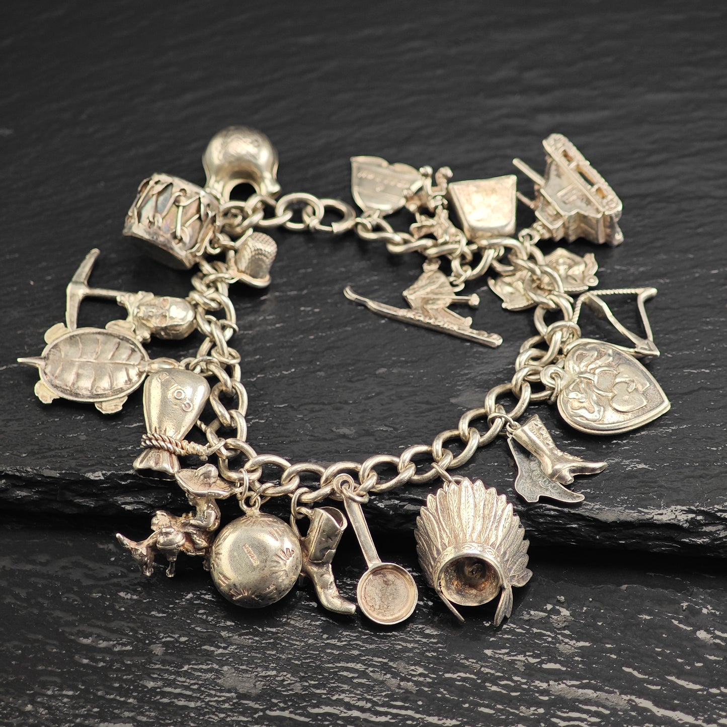 WWII & SW Charm Bracelet Sterling Silver Sz 7 1/4" BR3108