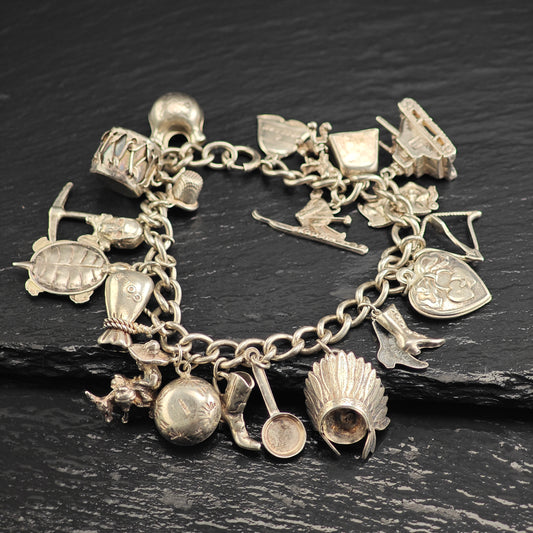 WWII & SW Charm Bracelet Sterling Silver Sz 7 1/4" BR3108
