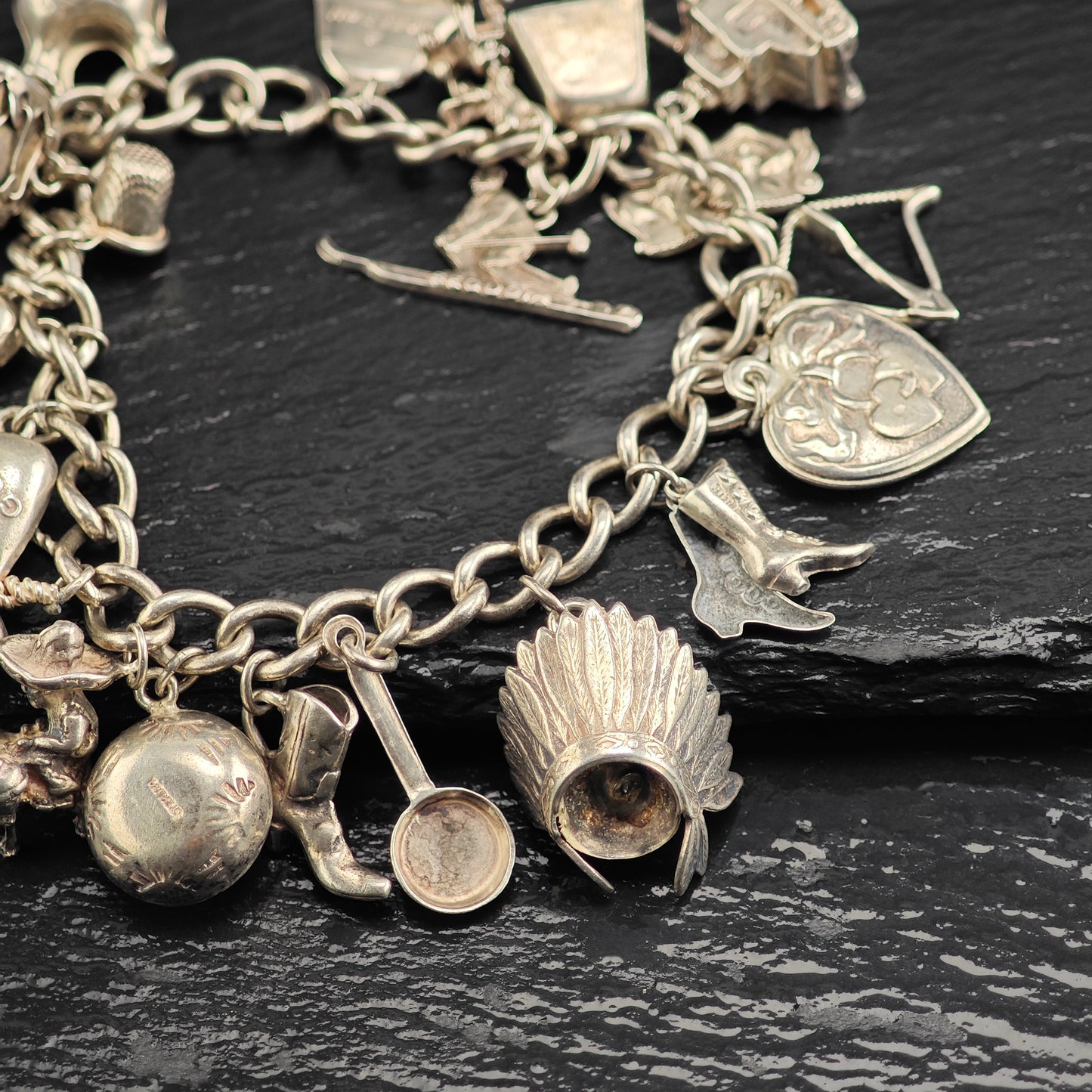 WWII & SW Charm Bracelet Sterling Silver Sz 7 1/4" BR3108