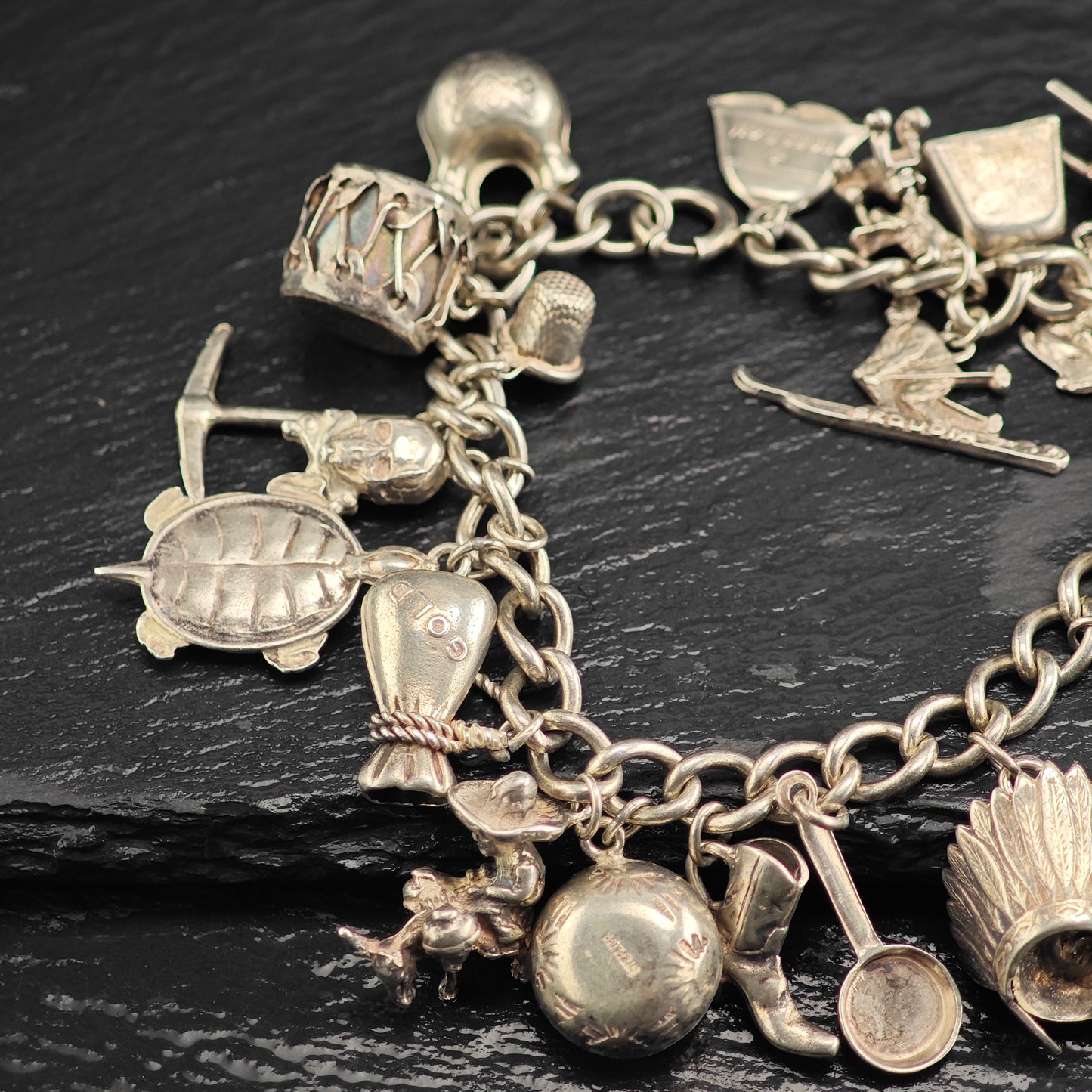 WWII & SW Charm Bracelet Sterling Silver Sz 7 1/4" BR3108