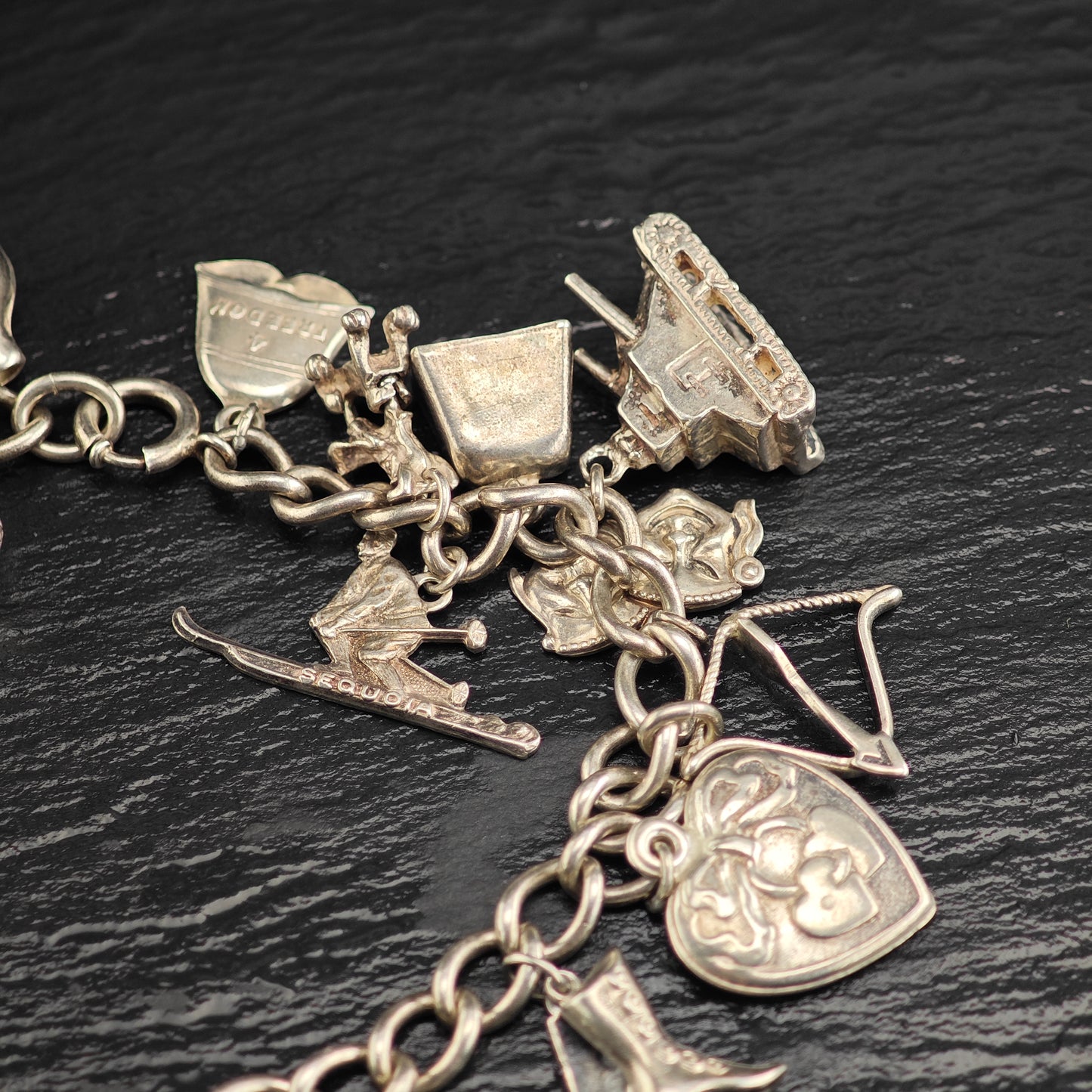 WWII & SW Charm Bracelet Sterling Silver Sz 7 1/4" BR3108