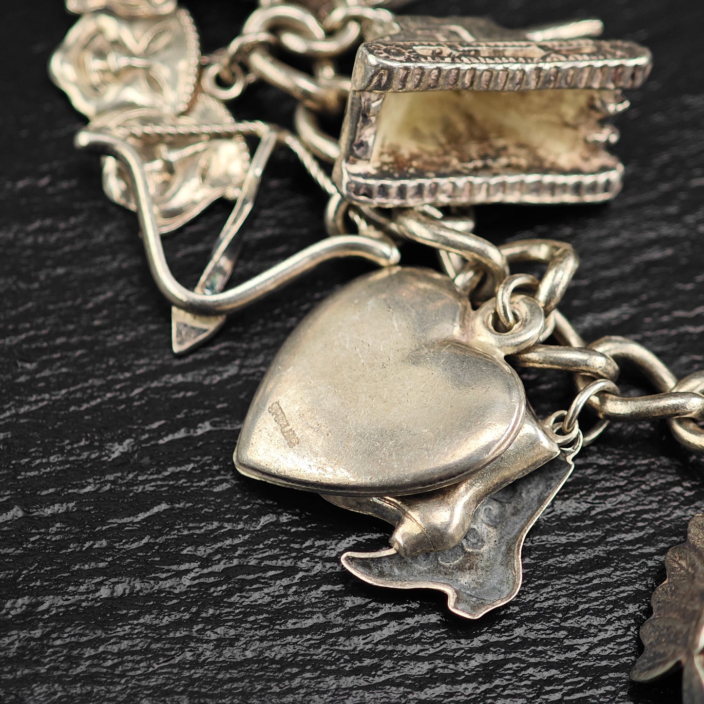 WWII & SW Charm Bracelet Sterling Silver Sz 7 1/4" BR3108