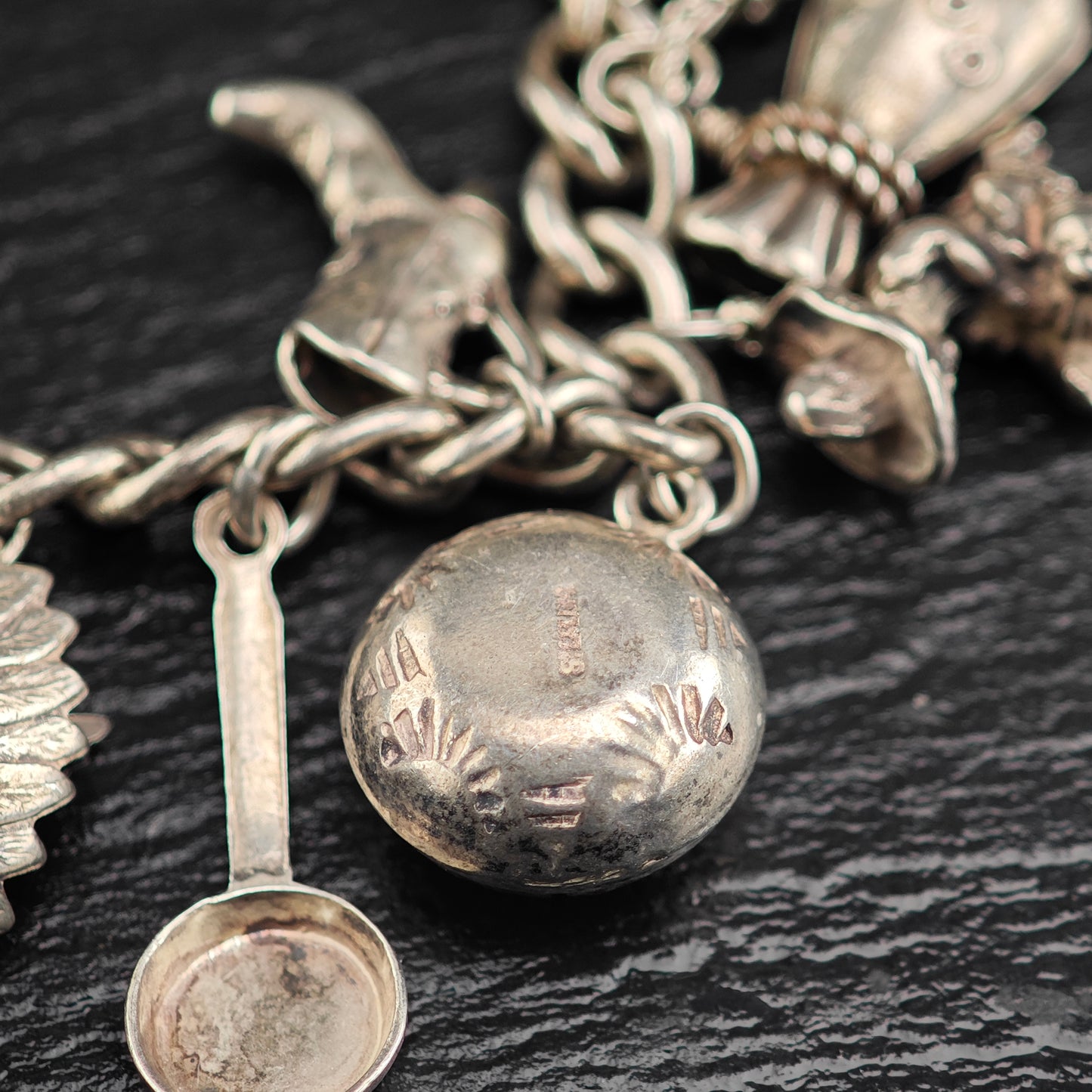 WWII & SW Charm Bracelet Sterling Silver Sz 7 1/4" BR3108