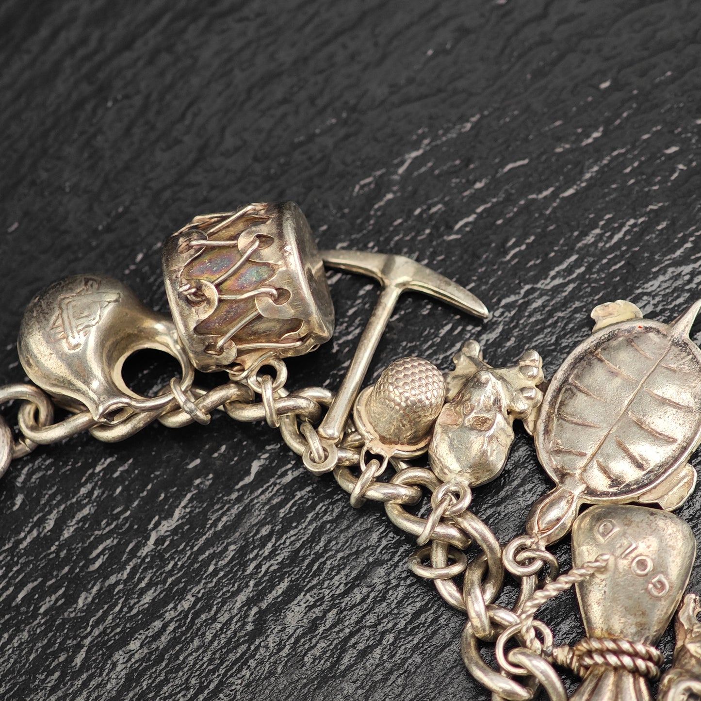 WWII & SW Charm Bracelet Sterling Silver Sz 7 1/4" BR3108