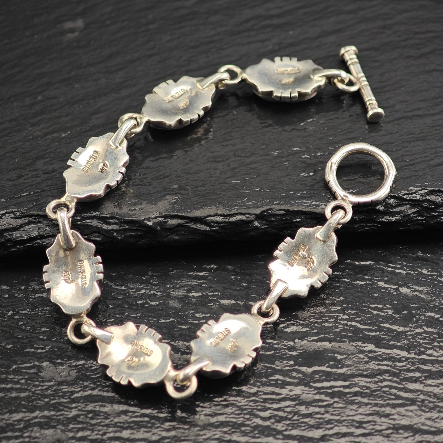 SW Coral Opal Lapis Inlay Sterling Silver Link Bracelet Sz 7" BR3111Dor