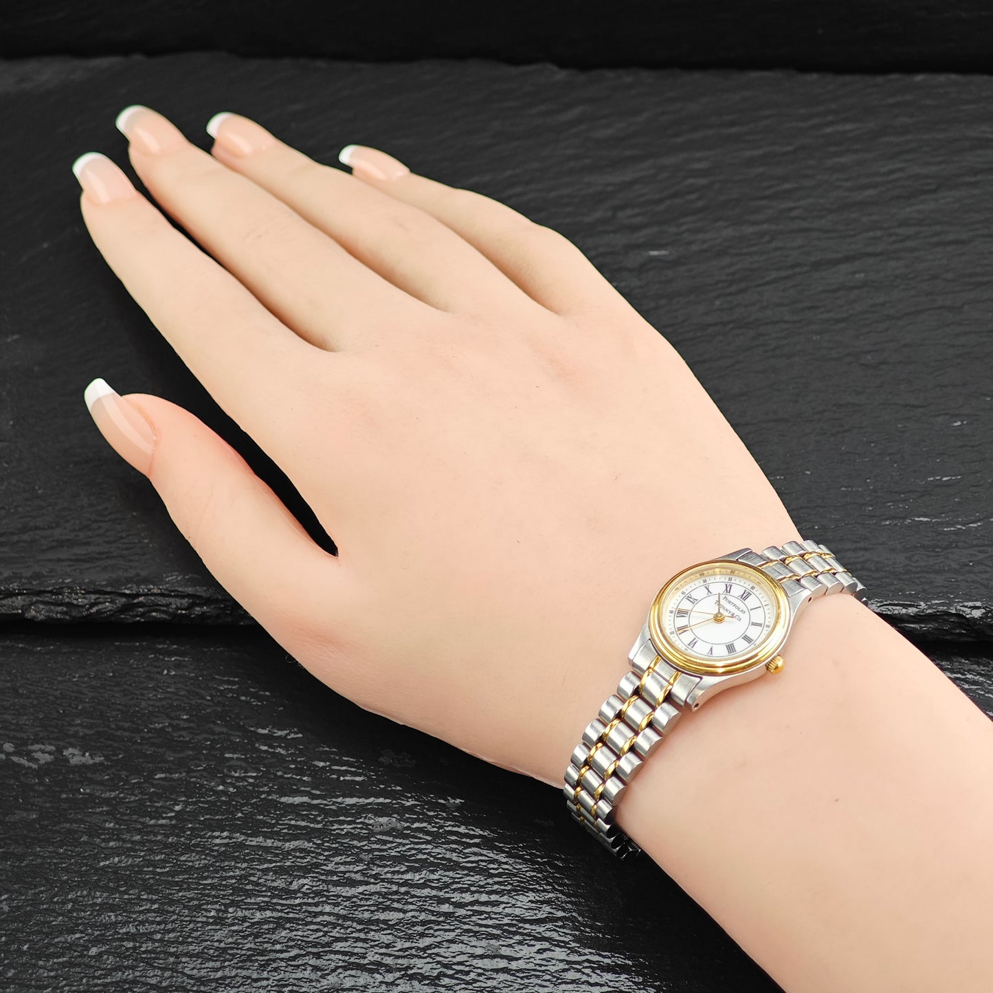 24mm Portfolio Tiffany Two Tone Stainless Steel Watch Sz 6 1/4" BR3105Dor