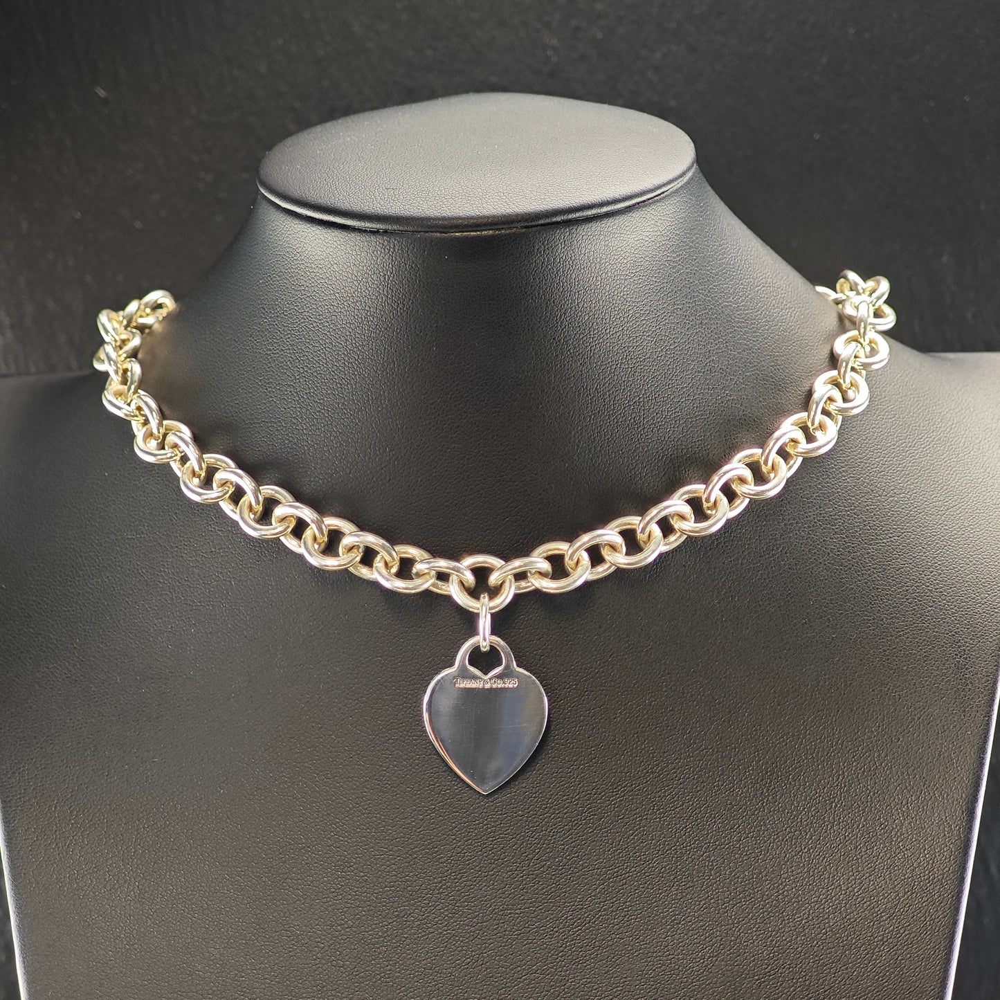 Vintage Tiffany Hearts, Sterling Silver Curb Chain Necklace N2714