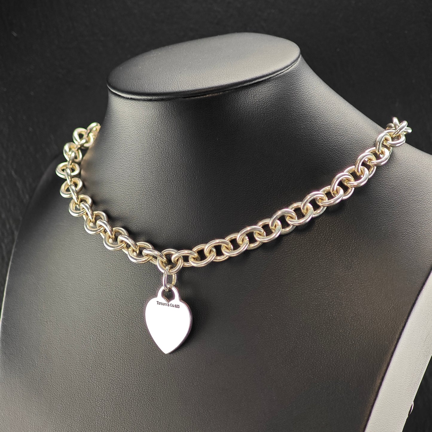 Vintage Tiffany Hearts, Sterling Silver Curb Chain Necklace N2714