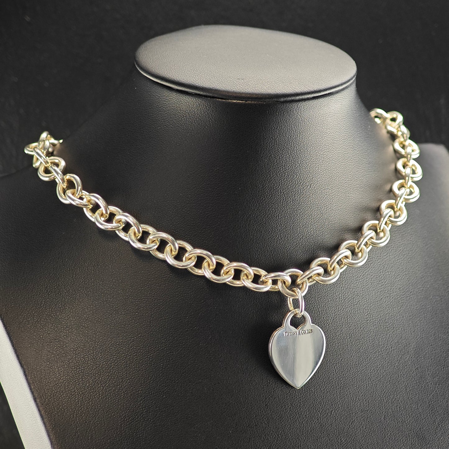 Vintage Tiffany Hearts, Sterling Silver Curb Chain Necklace N2714
