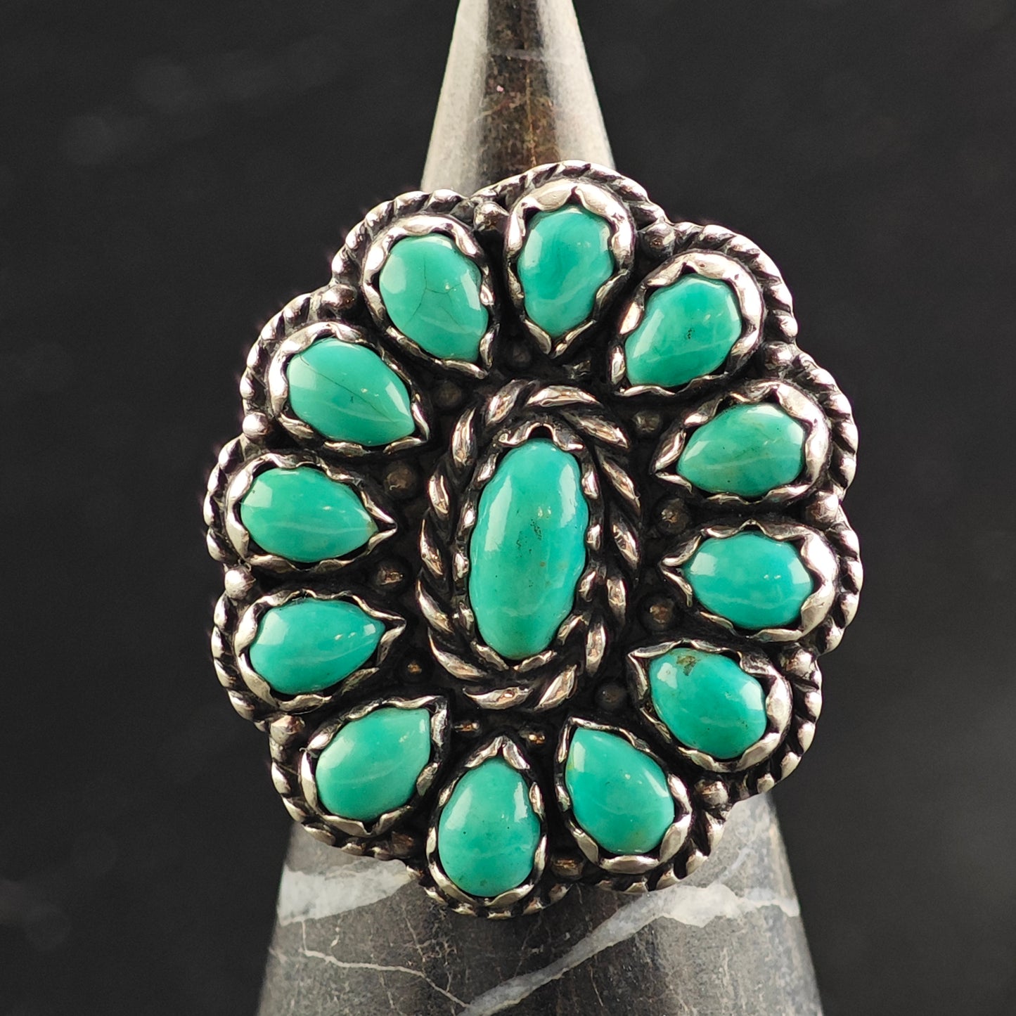 Relios Large Turquoise Cluster Sterling Silver Ring Sz 7 R6513