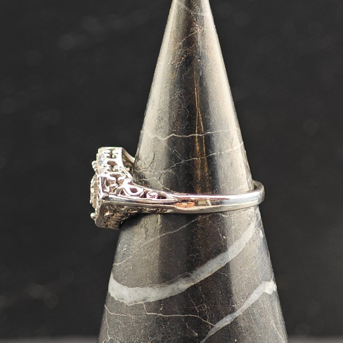 Art Deco Style CZ Filigree Sterling Silver Ring Sz 8 R6506