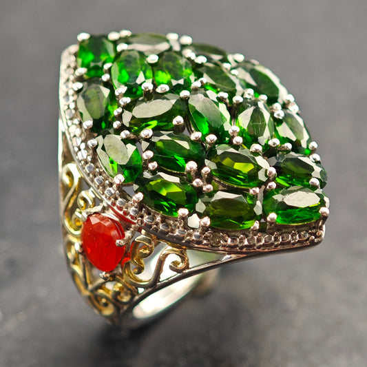 Diopside Fire Opal Sterling Silver Ring Sz 6 R6492