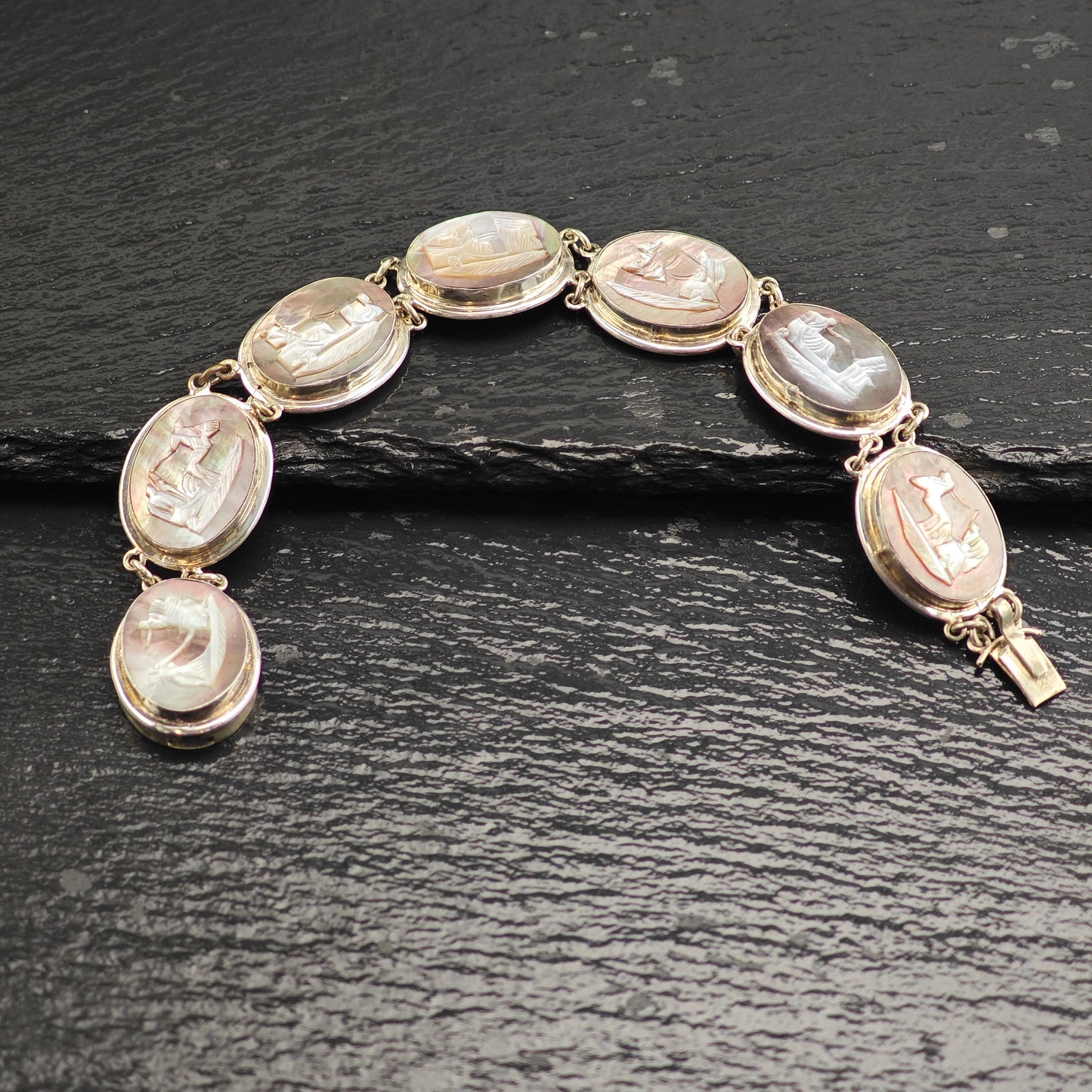 800 Silver Italy Greek Gods Cameo Bracelet Sz 7 1/4" BR3110Dor