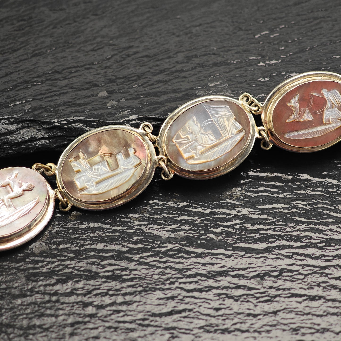800 Silver Italy Greek Gods Cameo Bracelet Sz 7 1/4" BR3110Dor