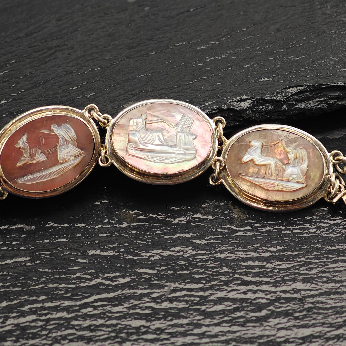 800 Silver Italy Greek Gods Cameo Bracelet Sz 7 1/4" BR3110Dor