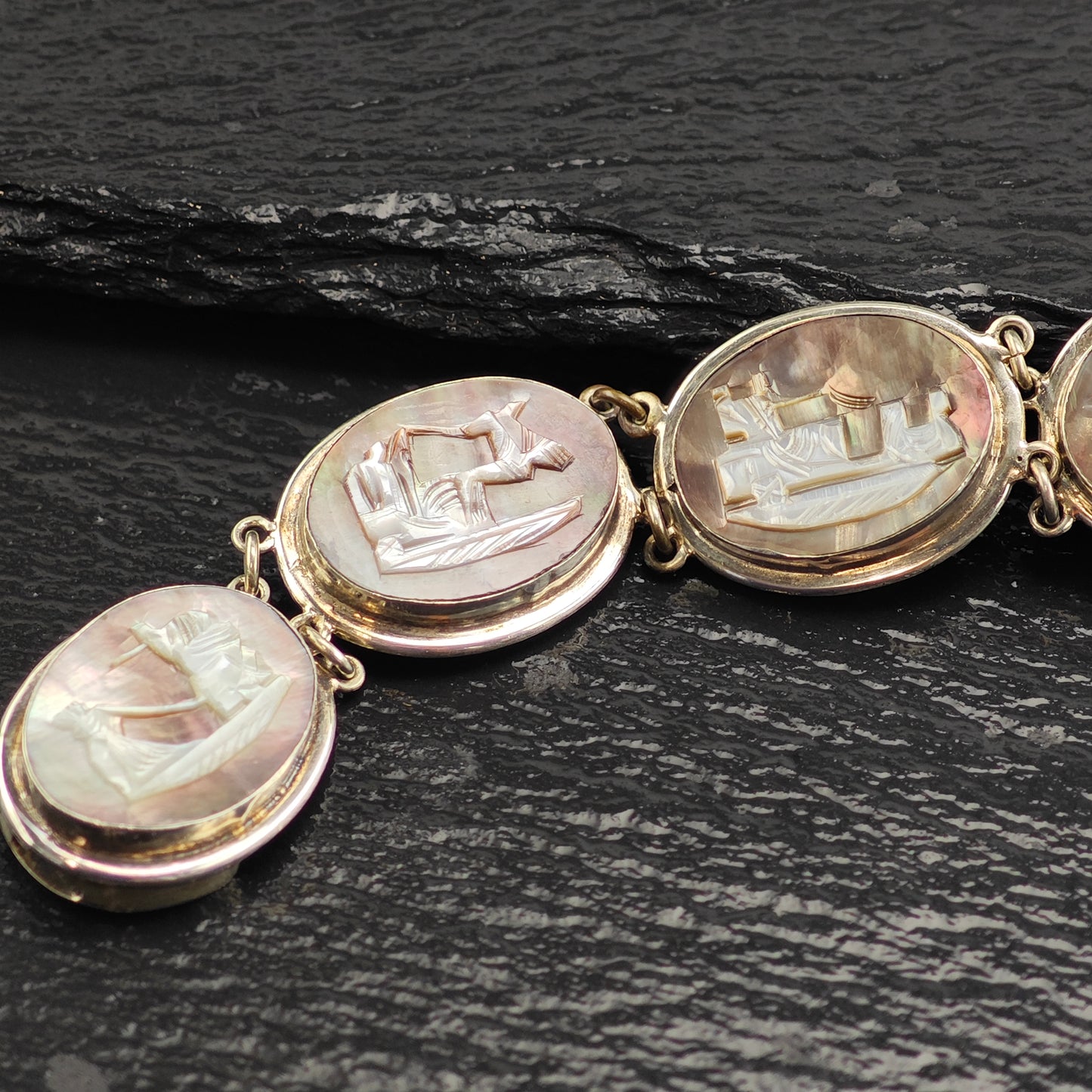800 Silver Italy Greek Gods Cameo Bracelet Sz 7 1/4" BR3110Dor