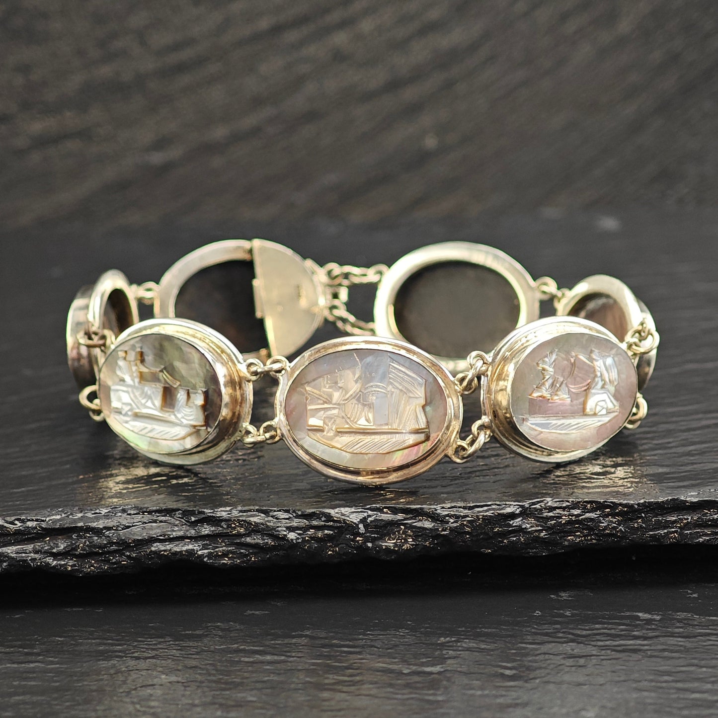 800 Silver Italy Greek Gods Cameo Bracelet Sz 7 1/4" BR3110Dor