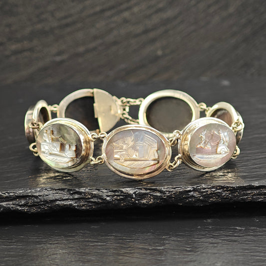 800 Silver Italy Greek Gods Cameo Bracelet Sz 7 1/4" BR3110Dor