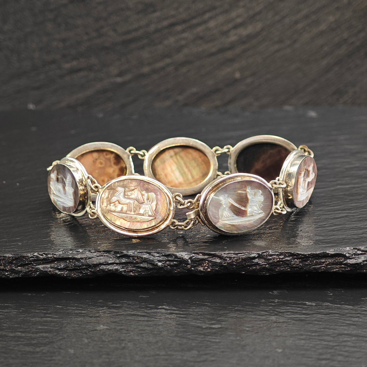 800 Silver Italy Greek Gods Cameo Bracelet Sz 7 1/4" BR3110Dor
