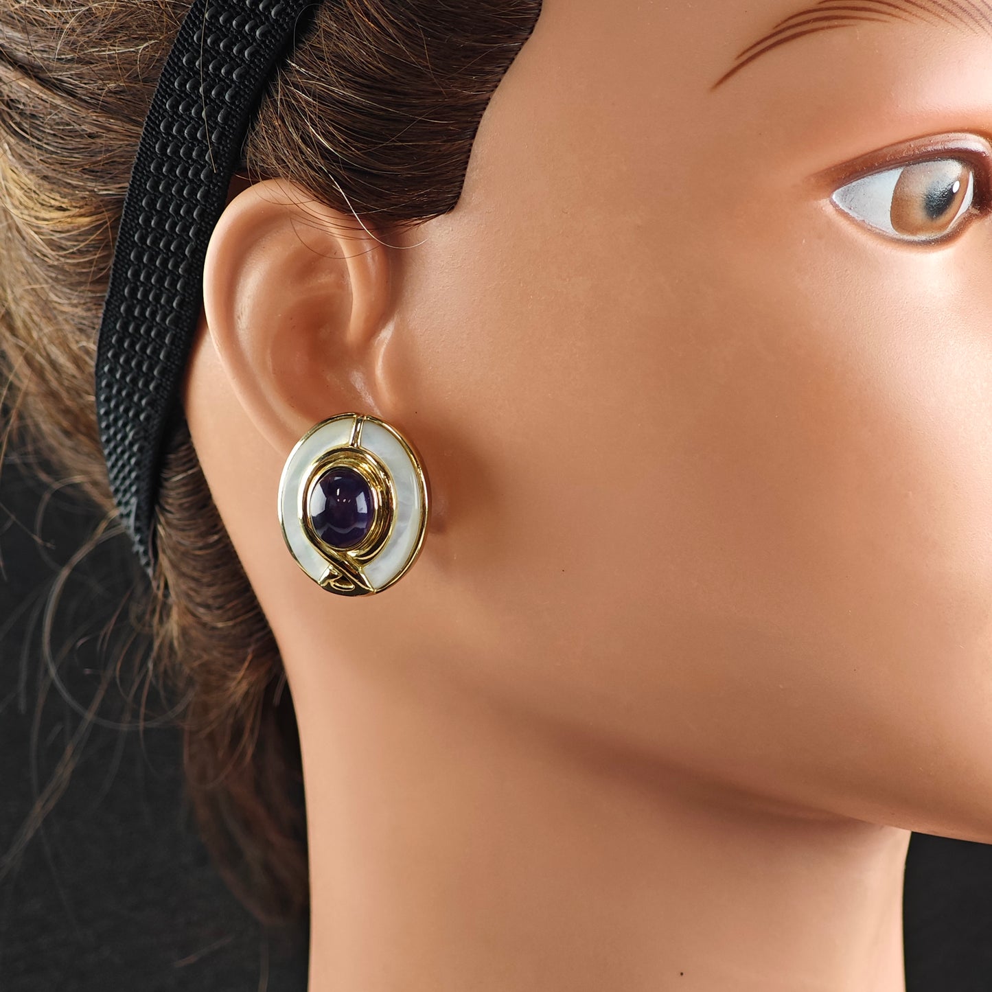 Kai Yin Lo Amethyst MOP Gold Plated Sterling Silver Omega Back Earrings ER3088