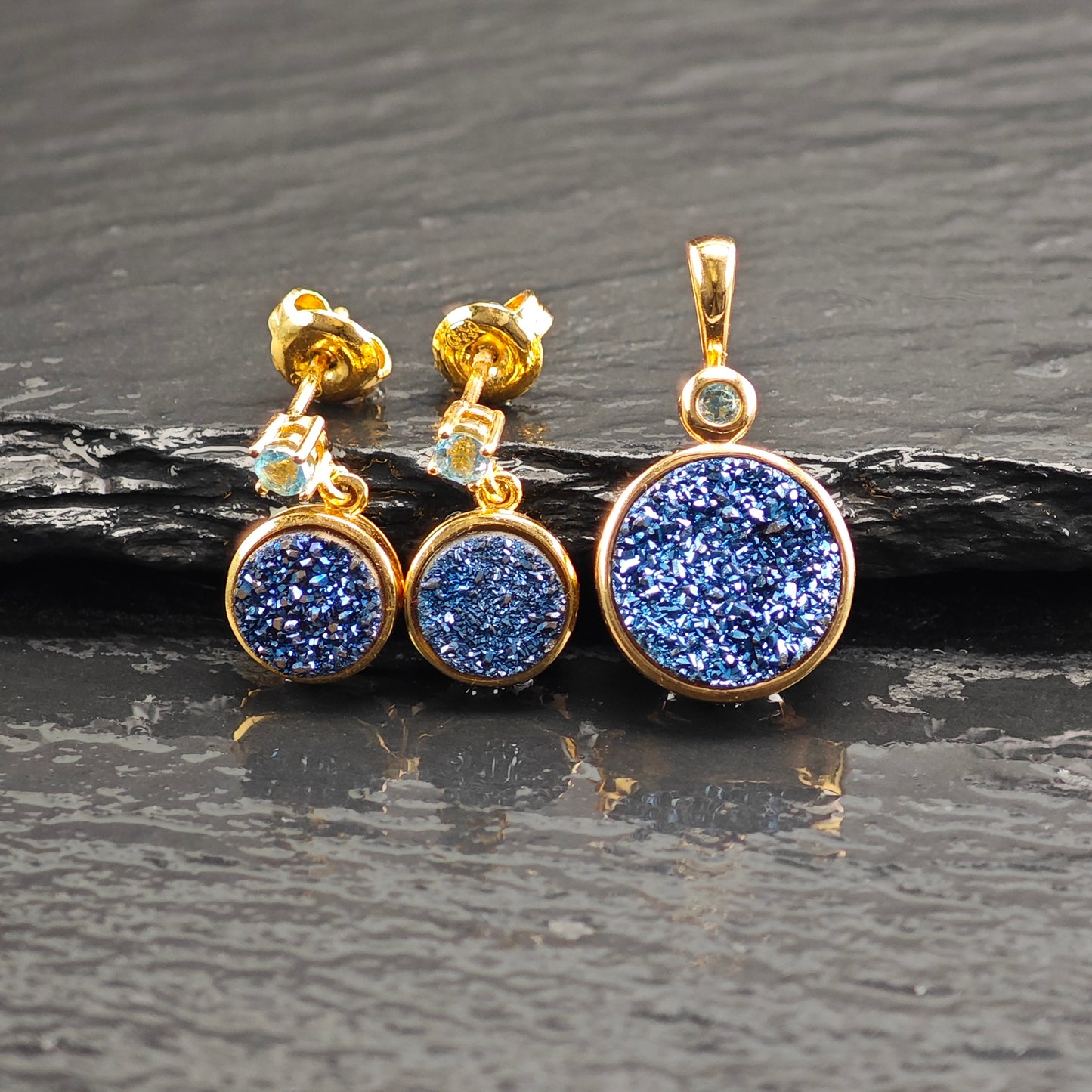 Druzy, Topaz Gold Plated Pendant and Earring Sterling Silver Set MISC0371