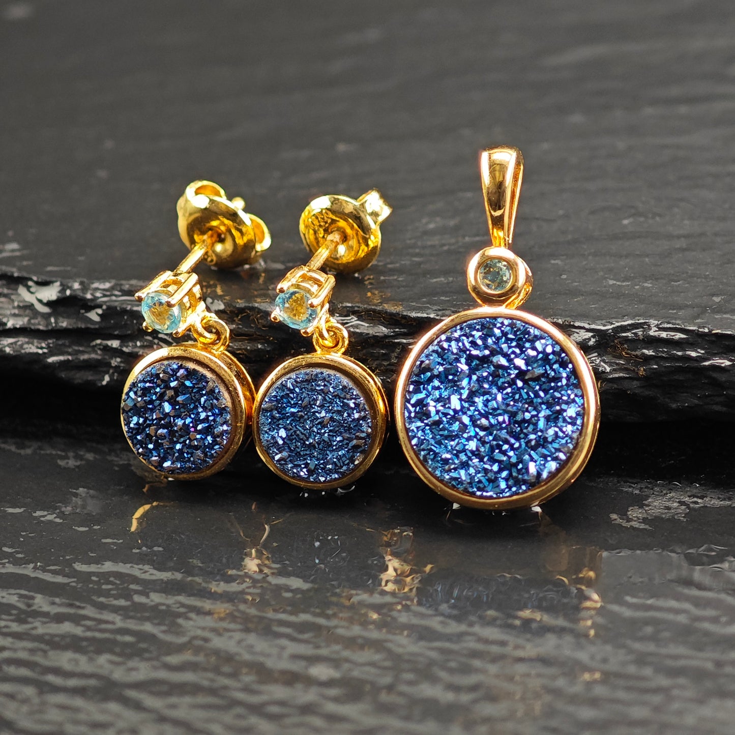 Druzy, Topaz Gold Plated Pendant and Earring Sterling Silver Set MISC0371