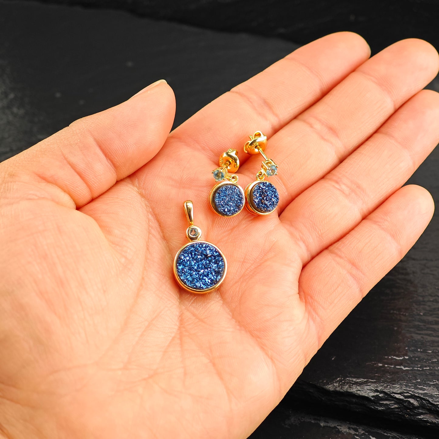 Druzy, Topaz Gold Plated Pendant and Earring Sterling Silver Set MISC0371