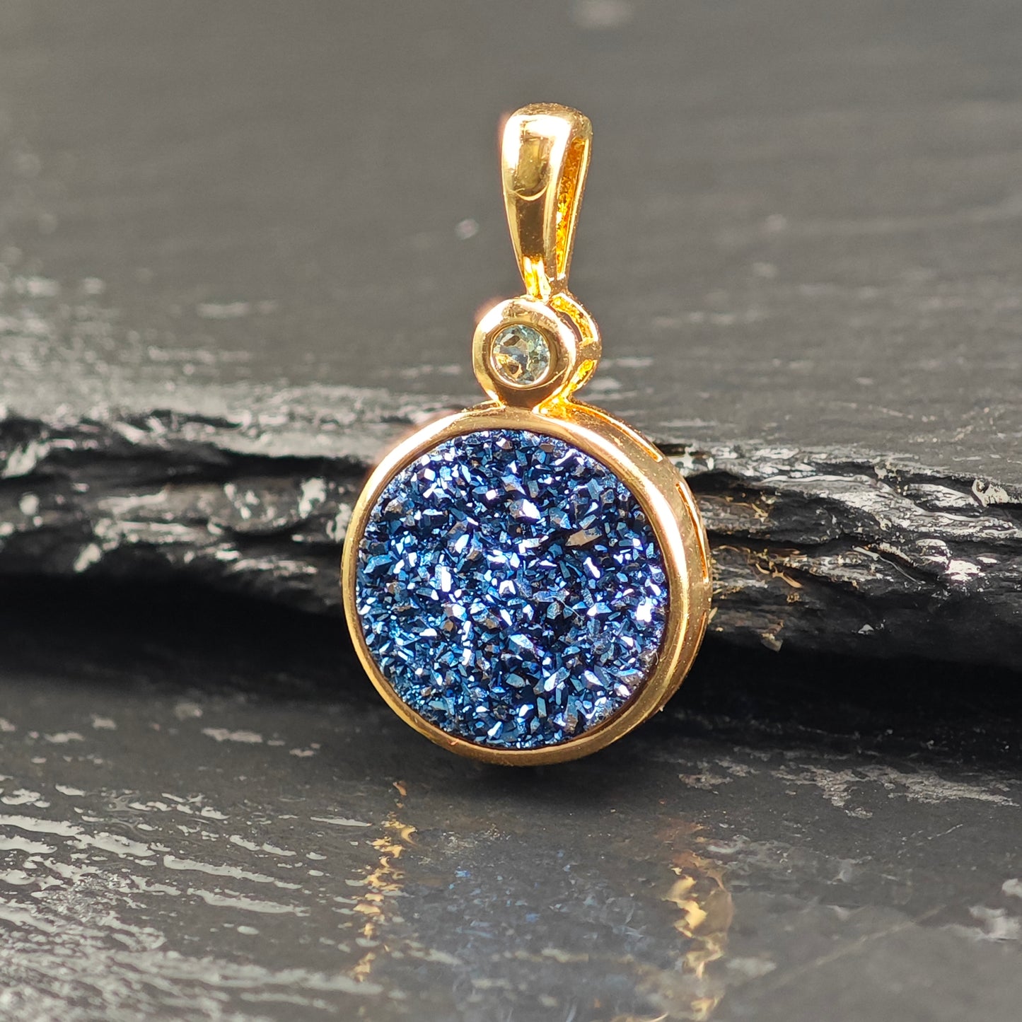 Druzy, Topaz Gold Plated Pendant and Earring Sterling Silver Set MISC0371