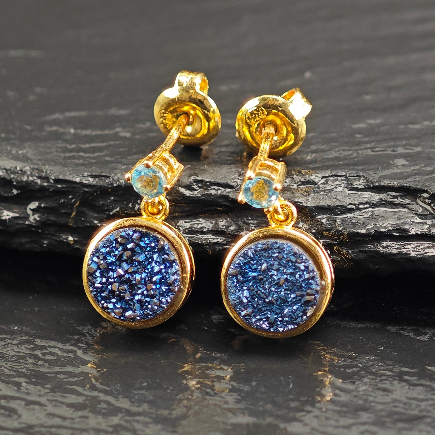 Druzy, Topaz Gold Plated Pendant and Earring Sterling Silver Set MISC0371
