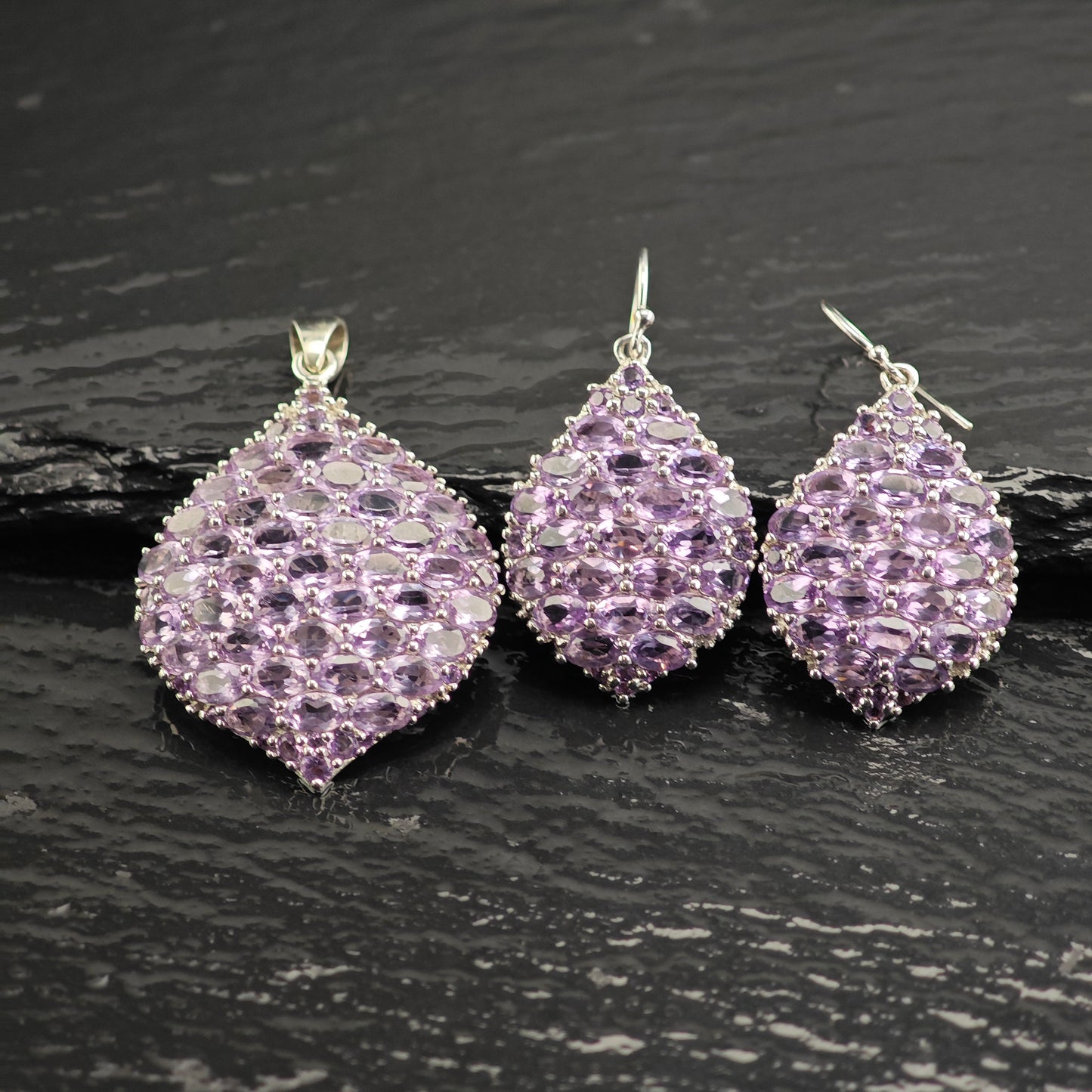 Amethyst Cluster Pendant and Earring Set Sterling Silver MISC0372