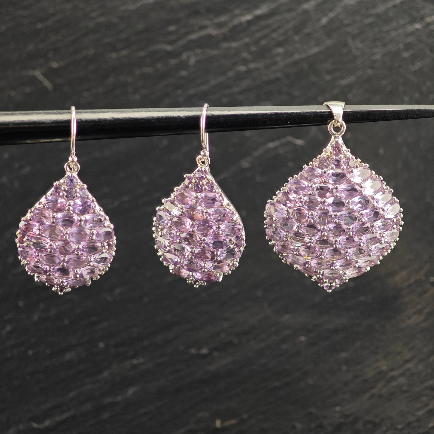 Amethyst Cluster Pendant and Earring Set Sterling Silver MISC0372