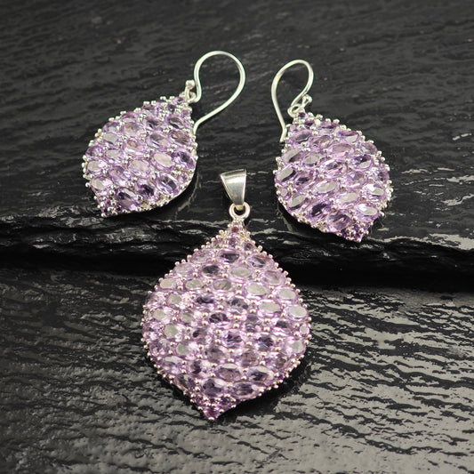 Amethyst Cluster Pendant and Earring Set Sterling Silver MISC0372