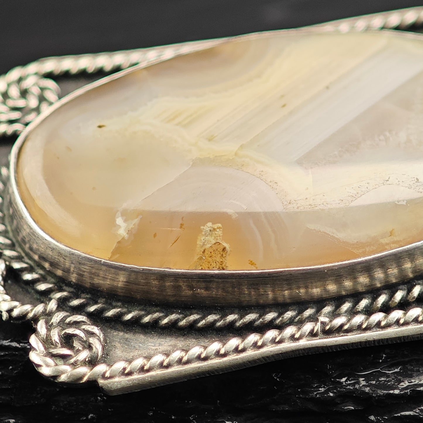 Vintage Agate Set of Native American Sterling Silver Cuff, Pendant, Brooch, and Ring Sz 6 1/4" MISC0373